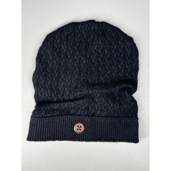 Cable Knit Cashmere Slouchy Beanie Hat OS Black Buckle Designer Luxury Made USA - Picture 2 of 7